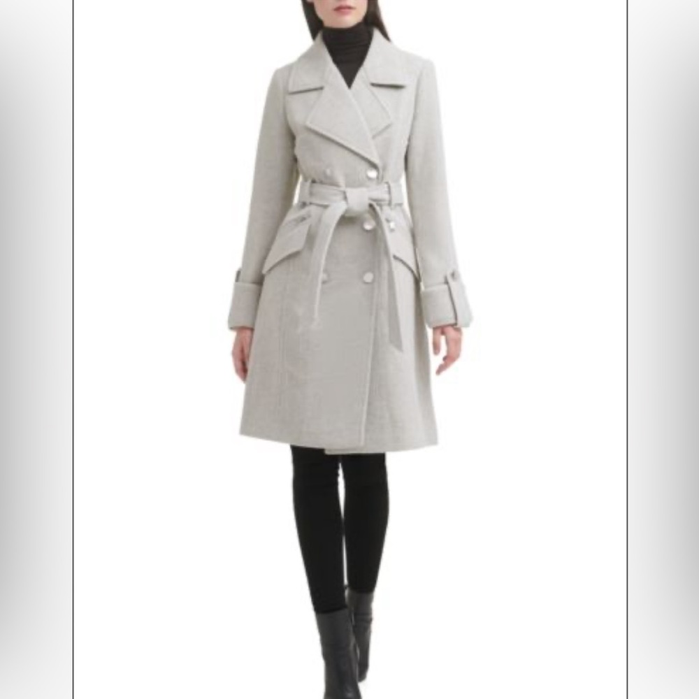 GUESS Grey size small double breasted tie coat